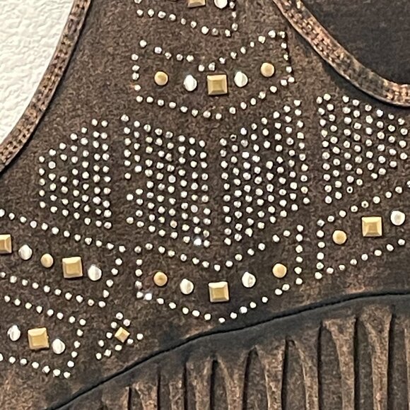 (NEW) T PARTY Fringe Rhinestone Sleeveless Tank Washed/Embellished, Brown - S - Picture 6 of 10